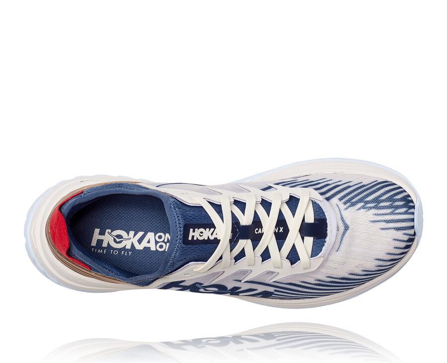 Hoka One One Mens Running Shoes - Carbon X-SPE - White/Blue - CTAP80167